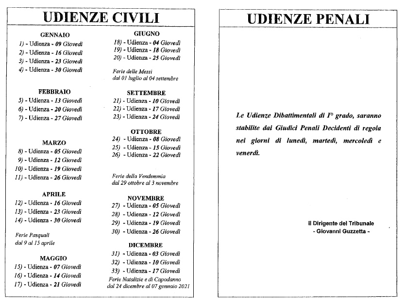 Calendario giudiziario San Marino, elenco delle udienze civili e penali